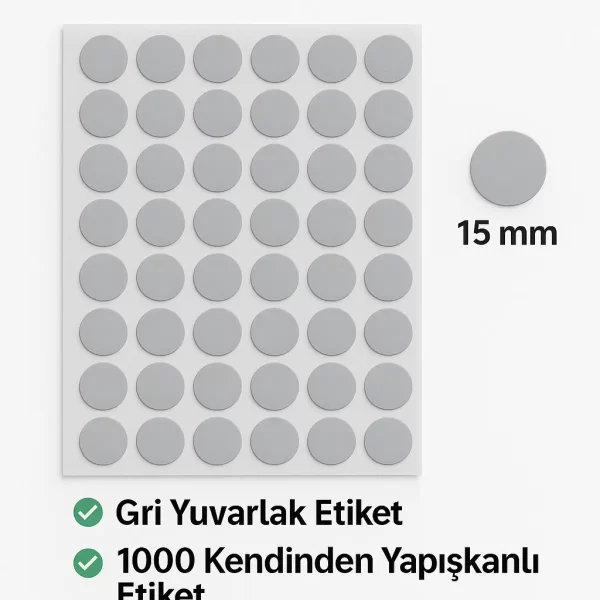 Yuvarlak Gri renk 15mm etiket