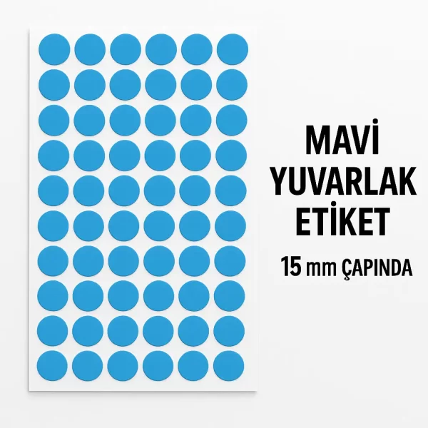 yuvarlak 15mm mavi etiket